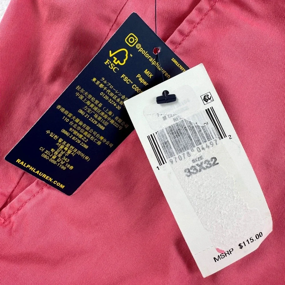 Polo Ralph Lauren Mens Stretch Straight Fit Chino Pants Salmon Pink 33x32 NEW